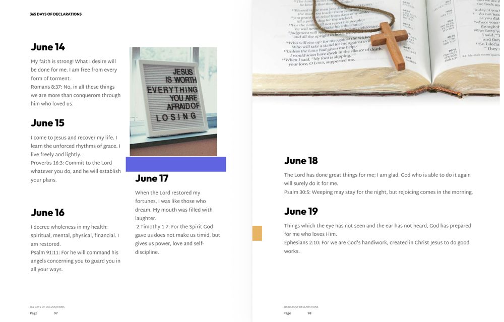365 Declarations - June pages with scripture